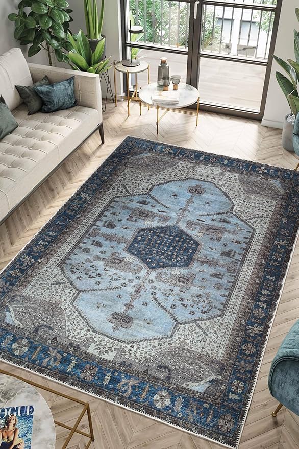 Keen Home Design 10x14 Rug - Machine Washable Area Rug with Non-Slip Backing, Ideal for Living Room, Dining Room, Bedroom - Vintage, Easy Clean, Durable, Low Pile Rug - (9'7" x 14')