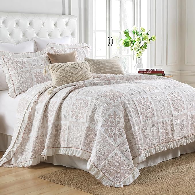 MarCielo 3-Piece 100% Cotton Oversized Bedspread Lightweight Quilt Coverlet Embroidery Farmhouse Bedding Set (TJ Colorful,King (112"x102"))