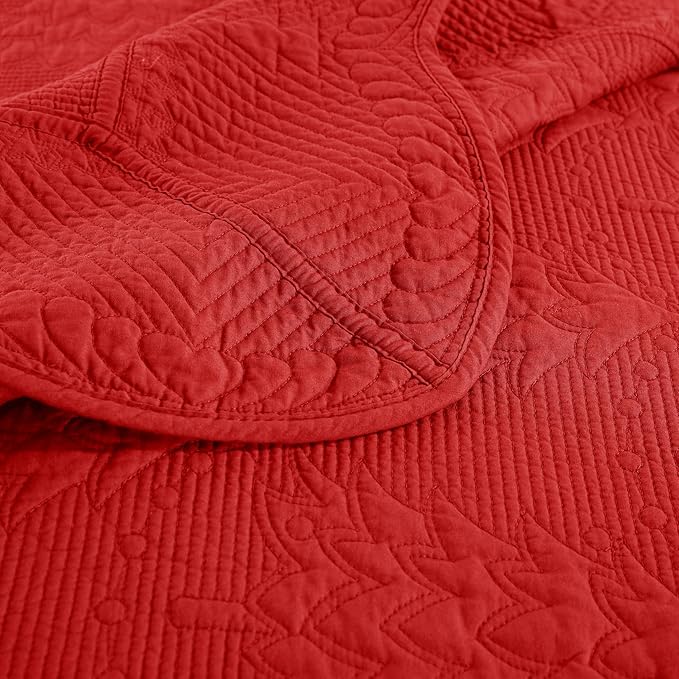 MarCielo 3-Piece Christmas Quilt 100% Cotton Oversized Bedspread Lightweight Coverlet Embroidery Christmas Tree Pattern Bedding Set (TC Red, Oversized Queen (100"x106"))