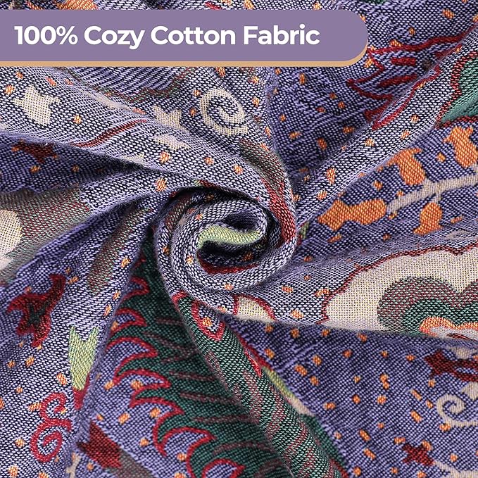 Boho Fall Throw Blanket for Bed Purple Flowers，100% Ultra Cotton Soft Breathable Bed Throw Floral Printed Farmhouse Decor Rustic Bed Throws for Couch Sofa Quilt 80" x 90"