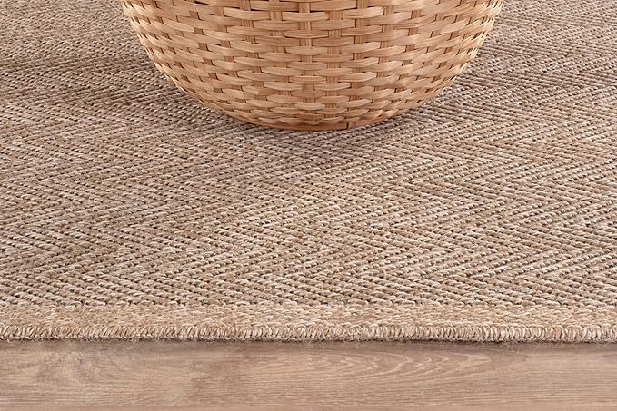 CAMILSON Easy Jute Rug 6x9, Indoor Outdoor Natural Color Fiber Area Rugs for Living Room Patio and Bedroom Rug Herringbone Seagrass Woven Design Easy-Cleaning, Washable Outside Carpet Alfombras 6 x 9
