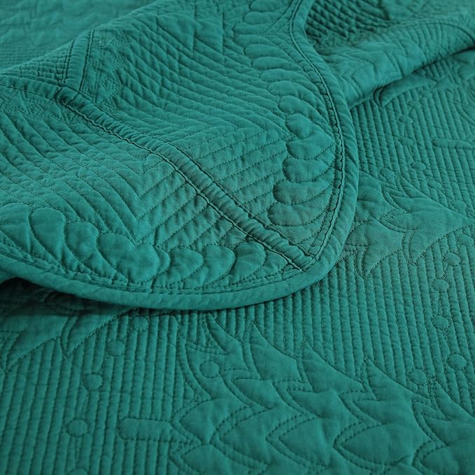 MarCielo 3-Piece Christmas Quilt 100% Cotton Oversized Bedspread Lightweight Coverlet Embroidery Christmas Tree Pattern Bedding Set(TC Emerald, Oversized Queen (100"x106"))