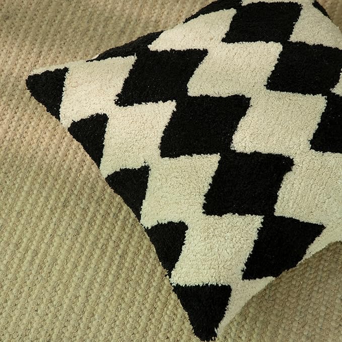 Tufted Boho Pillow Covers 18X18 Inch Throw Pillow Covers Decorative Cushion Cover Exquisitely Crafted with Hand-Finished Tuft Farmhouse Pillow Case for Couch Sofa Bed Living Room Bedroom