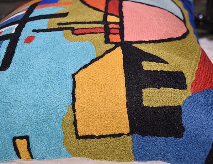 Kandinsky Upwards Abstract Pillow Cover Blue Decorative Throw Pillowcase Modern Chair Cushion Contemporary Accent Pillowsham Couch Handembroidered Wool Size 18x18