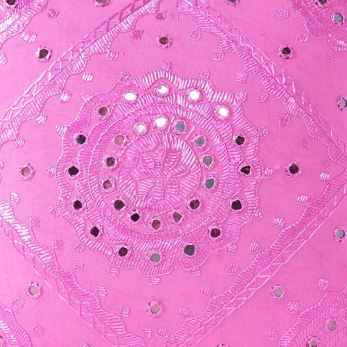 Eyes of India Embroidered Decorative Boho Throw Pillow Cover with Mirrors, Handmade Bohemian Accent Cushion Case for Sofa Couch Bedroom Living Room (Pink, 24" x 24")