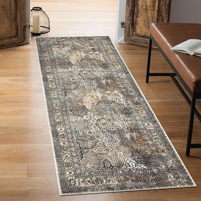Keen Home Design 2x10 Rug - Machine Washable Runner Rug with Non-Slip Backing, Ideal for Hallway, Entryway, Kitchen, Laundry Room - Vintage, Easy Clean, Durable, Low Pile - (2'6" x 10')