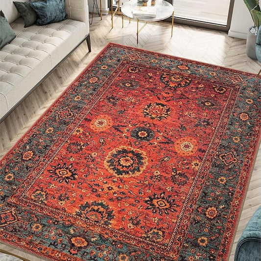 Keen Home Design 8x10 Rug - Machine Washable Area Rug with Non-Slip Backing, Ideal for Living Room, Dining Room, Bedroom - Vintage, Easy Clean, Durable, Low Pile Rug - (8' x 10')