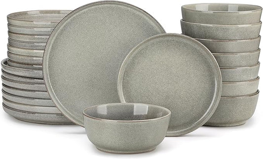 vancasso ANYA 24 Pieces Plates and Bowls Set, Stone Grey Dinnerware Sets, Reactive Glaze Dishes Set for 8, Ceramic Dishware Sets Kitchen Dinner Set, Microwave & Dishwasher Safe