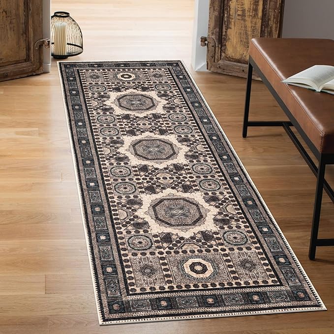 Keen Home Design 2x7 Rug - Machine Washable Runner Rug with Non-Slip Backing, Ideal for Hallway, Entryway, Kitchen, Laundry Room - Vintage, Easy Clean, Durable, Low Pile Rug - (2'6" x 7')