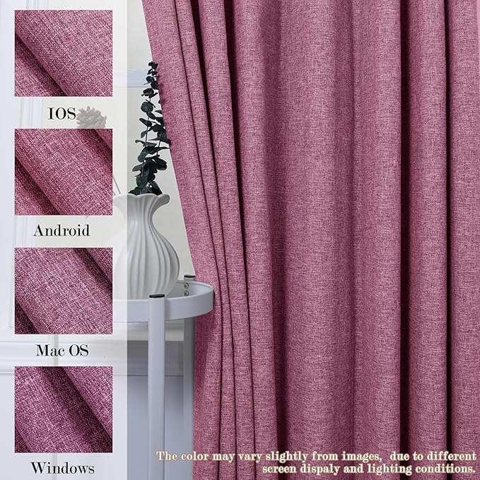 100% Blackout Linen Textured Drapes for Bedroom Pinch Pleated Curtains for Track System Portable Drapery for Sliding Glass Door/Storage/Space Room Divider, 70" Wx96 L, 1 PC, Lilac
