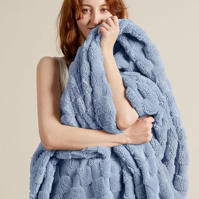 Bedsure GentleSoft Full Size Blankets for Bed Ashley Blue - Super Soft Cozy Fleece Blanket for Women Men Girls, Large Fuzzy Throws for Bedroom Decor, 84x90 Inches
