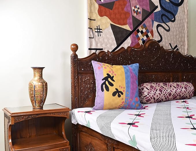 Matisse Gold Pillow Cover Purple Modern Pillowscase Chair Cushion Abstract Farmhouse Flower Outdoor Mid Century Hand Embroidered Wool Size 18x18