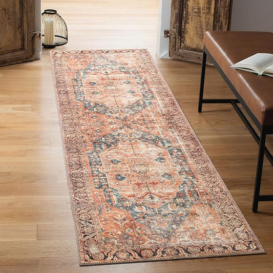 Keen Home Design 2x7 Rug - Machine Washable Runner Rug with Non-Slip Backing, Ideal for Hallway, Entryway, Kitchen, Laundry Room - Vintage, Easy Clean, Durable, Low Pile Rug - (2'6" x 7')