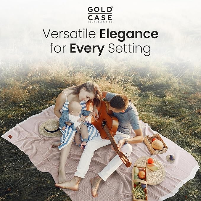 Gold Case Throw Blanket for Bed – 100% Recycled Turkish Cotton Bed Blanket – Decorative Throw Cotton Blankets for Living Room & Bedroom – Elegant Black Woven Queen Blankets – 90x90