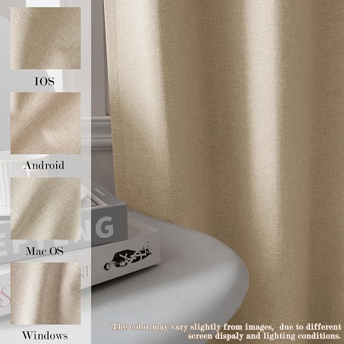 100% Blackout Linen Textured Drapes for Bedroom Pinch Pleated Curtains for Track System Portable Drapery for Sliding Glass Door/Storage/Space Room Divider, 70" Wx84 L, 1 PC, Sand Beige