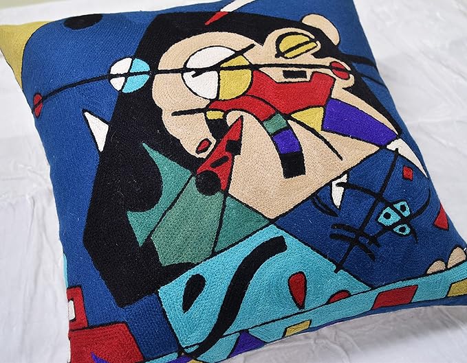 Kandinsky Modern Pillow Cover - Blue Harmony | Abstract, Contemporary, Mid Century Chair Cushion | Handmade Wool Size 18x18