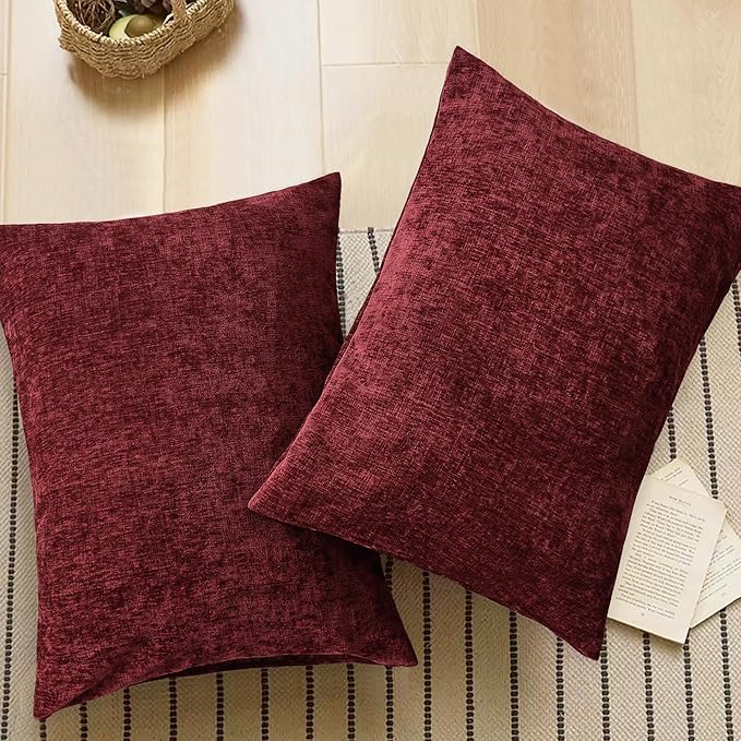 CaliTime Throw Pillow Covers Decorative 20 X 26 Inches Pack of 2 Cozy Chenille Standard Pillow Shams Cases for Couch Sofa Bed Living Room Home Burgundy