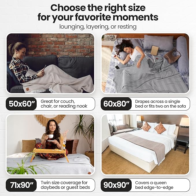 Gold Case Throw Blanket for Bed – 100% Recycled Turkish Cotton Bed Blanket – Decorative Throw Cotton Blankets for Living Room & Bedroom – Woven Twin Blankets - 71x90 - Elegant Grey