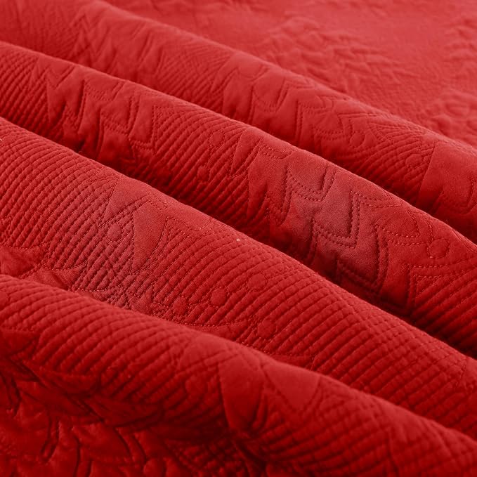 MarCielo 3-Piece Christmas Quilt 100% Cotton Oversized Bedspread Lightweight Coverlet Embroidery Christmas Tree Pattern Bedding Set (TC Red, Oversized Queen (100"x106"))