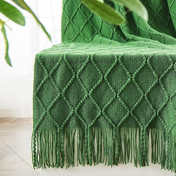 inhand Green Christmas Throw Blanket for Couch and Bed, Birthday Gifts for Women Teen Girl Friend Home Decor Knitted Twin Size Blanket, Outdoor Lightweight Farmhouse Warm Woven Decorative, 60"x80"