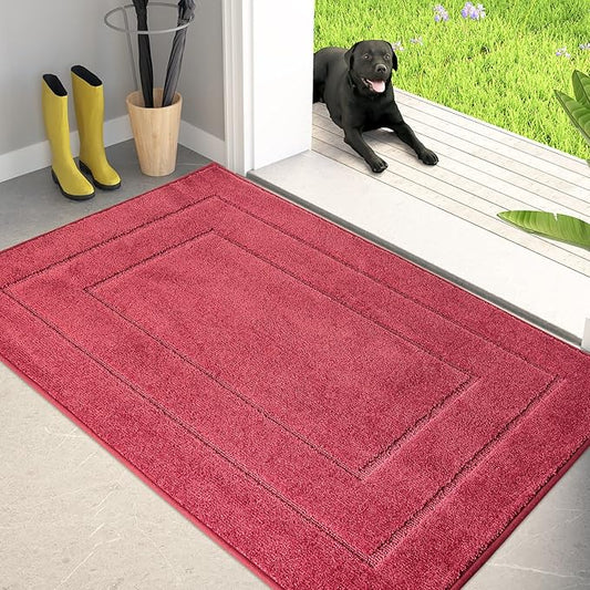 PURRUGS Dirt Trapping Door Mat 34" x 59", Non-Slip/Skid Machine Washable Entryway Area Rug, Dog Doormat, Super Absorbent Welcome Mat for Muddy Wet Shoes and Paws, Burgundy Red
