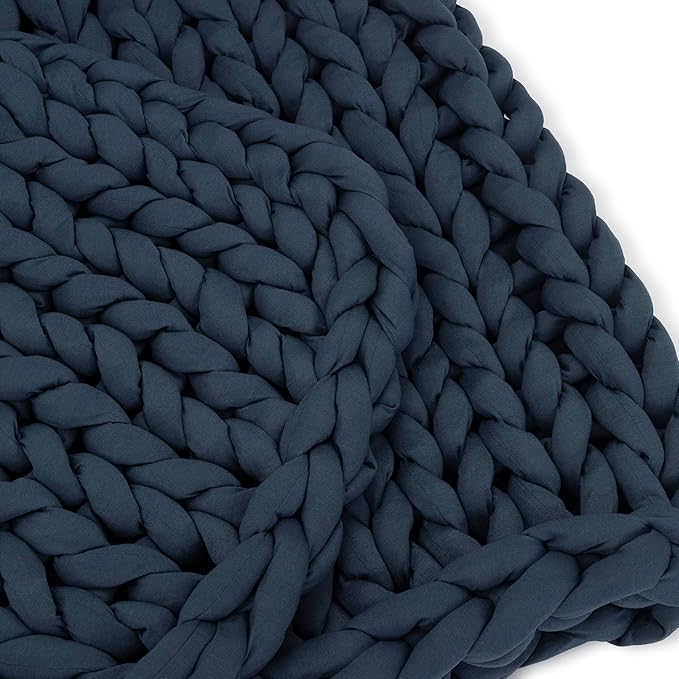 Nuzzie Chunky Knit Weighted Blanket - Breathable, Cooling, Hand Made Knit Throw Blanket for Sleep - Machine Washable, Stylish Decor Design (Dusty Blue, Queen | 28lbs | 80"x80")