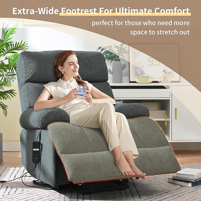Power Lift Chair Recliners for Elderly, Overstuffed Electric Lift Recliner Chair with Widened Footrest Side Packets for Living Room Bedroom