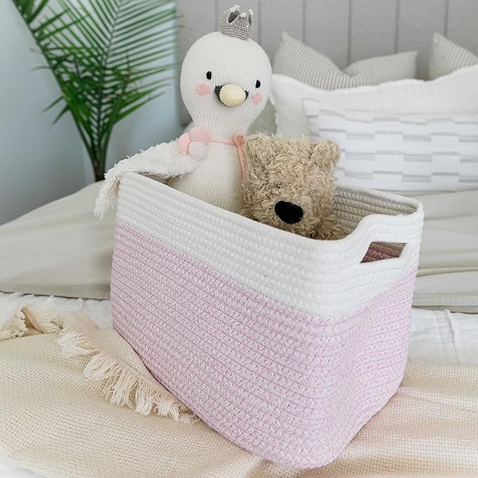 OrganiHaus Set of 3 Pink Woven Baskets for Organizing, Cotton Rope Basket for Decor, Shoe Basket Organizers & Storage, Decorative Storage Baskets & Bins, Cute Storage Basket for Toys & Cloths