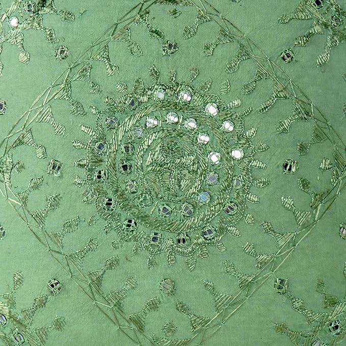 Eyes of India Embroidered Decorative Boho Throw Pillow Cover with Mirrors, Handmade Bohemian Accent Cushion Case for Sofa Couch Bedroom Living Room (Green, 24" x 24")