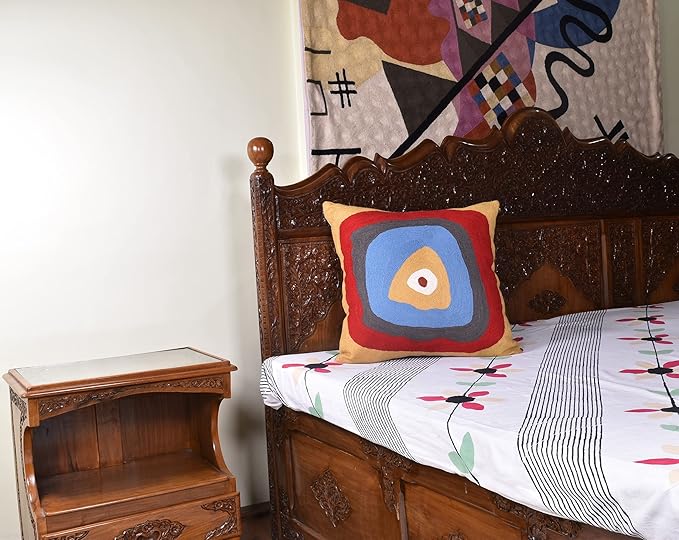 Kandinsky Modern Pillow Cover - Ruby Abstract Pillowcase Farmhouse Chair Contemporary Cushion Outdoor Pillowsham Mid Century Handmade Wool Size 18x18