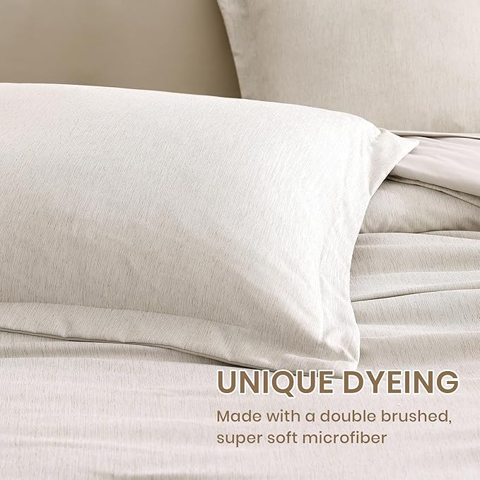 Monbix Full Size Comforter Set, Oatmeal Bedding Comforter for Full Size Bed Set Reversible, Bedding Sets Full 7 Pieces, Cationic Dyeing Bed in a Bag with Comforter, Sheets, Pillowcases & Shams
