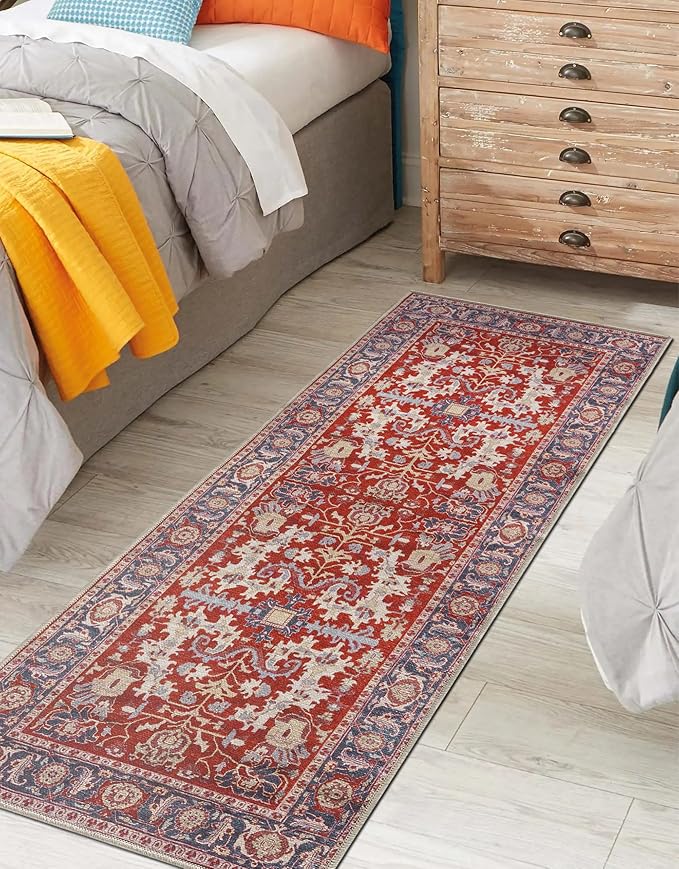 Keen Home Design 2x7 Rug - Machine Washable Runner Rug with Non-Slip Backing, Ideal for Hallway, Entryway, Kitchen, Laundry Room - Vintage, Easy Clean, Durable, Low Pile Rug - (2'6" x 7')