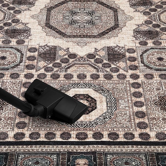 Keen Home Design 6x9 Rug - Machine Washable Area Rug with Non-Slip Backing, Ideal for Living Room, Dining Room, Bedroom - Vintage, Easy Clean, Durable, Low Pile Rug - (6' x 9')