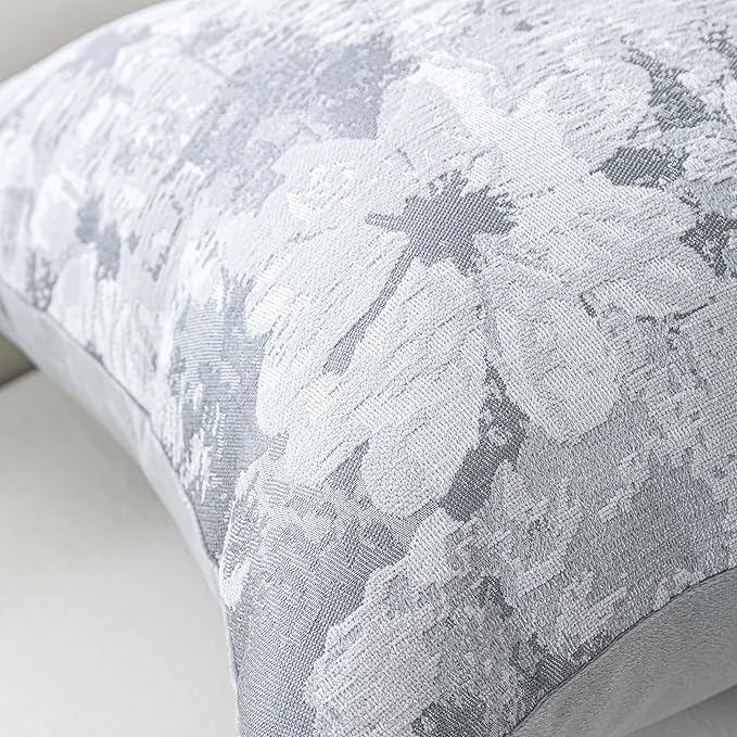 Jacquard Throw Pillow Covers 18x18 Inch Set of 2 - Vintage Floral Boho Pillow Cases with Botanical Pattern | Farmhouse Decor for Couch Living Room | Soft Textured Neutral Trio Slate Gray 18" x 18"