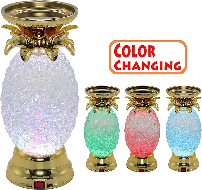 YAKii 9.5" Pineapple LED Color Changing Shine Lava Lamp,Swirling Water Waves Lamp Kid Safe Battery/USB Cable Operated,Table Lamp Candle Holder Table Decoration Gold
