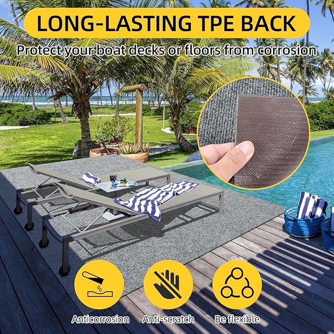 Marine Carpet,5 FT x 25 FT Smoke Gray Indoor Outdoor Carpet 0.2" Thick Boat Carpet with Water-Proof TPE Backing, Non-Slide Outdoor Marine Carpet Roll for Home, Patio, Porch, Deck