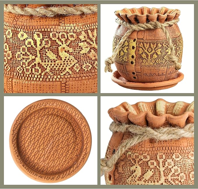 Ceramic Pot with Drainage Hole and Saucer, Plant Pots, Modern Decorative Planters for House Plants Indoor Flowers Plants, Cute Flower Pot - Gifts (Birds (1.7 L))