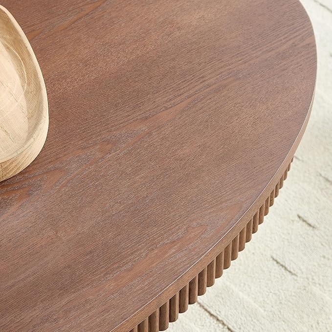 Modern Oval Coffee Table with Wood Pedestal,47.24" Farmhouse Center Table for Living Room, Ellipse Coffee Tables Tea Table for Bedroom, Apartment-Walnut