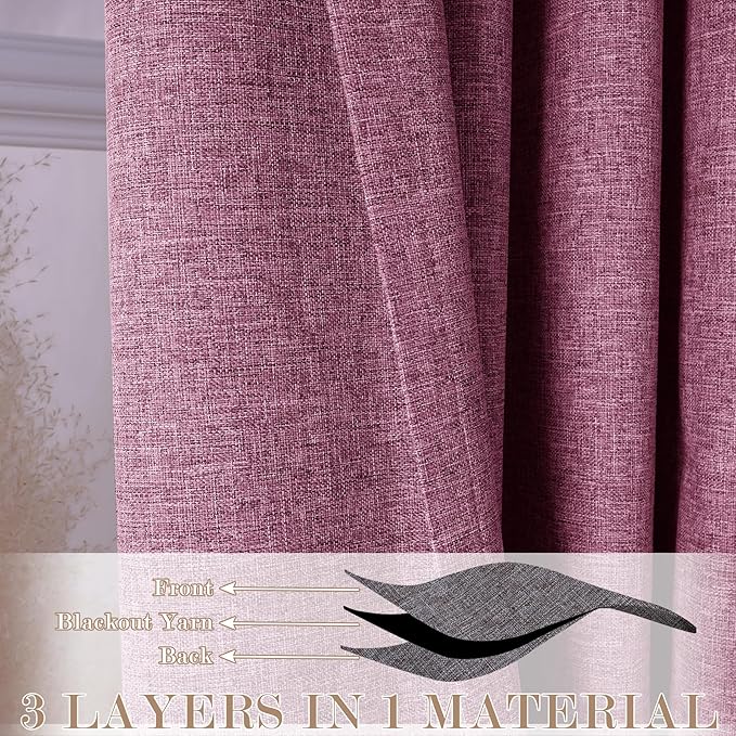 100% Blackout Linen Textured Drapes for Bedroom Pinch Pleated Curtains for Track System Portable Drapery for Sliding Glass Door/Storage/Space Room Divider, 70" Wx96 L, 1 PC, Lilac