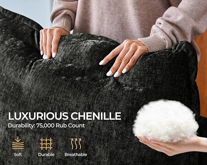 Oversized Modular Sofa Comfy Cloud Couch with Storage, Extra Deep Plush Sectional Sofa Set for Living Room, Covers Washable, Chenille, Olar (Black, 4-Seater with Ottoman, l-Shaped)