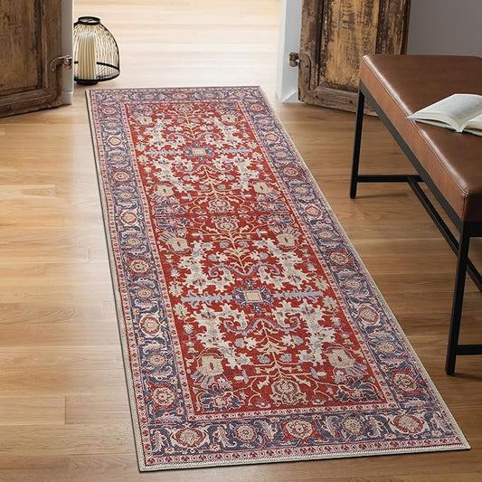 Keen Home Design 2x7 Rug - Machine Washable Runner Rug with Non-Slip Backing, Ideal for Hallway, Entryway, Kitchen, Laundry Room - Vintage, Easy Clean, Durable, Low Pile Rug - (2'6" x 7')