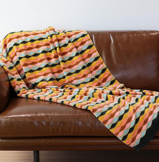 Soft Chenille Yarn Throw 36"x48", Handmade Knit Throw Blanket, for use in All Seasons, Soft Cozy Warm Knitted Blanket for Bed Sofa, Couch Chair, Living Room(1.15Ib)