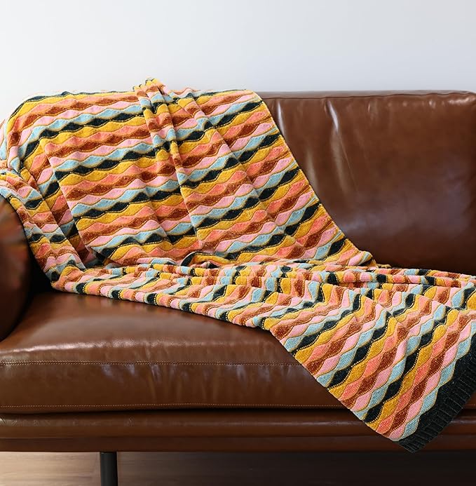 Soft Chenille Yarn Throw 50"x60", Handmade Knit Throw Blanket, for use in All Seasons, Soft Cozy Warm Knitted Blanket for Bed Sofa, Couch Chair, Living Room(1.98Ib)