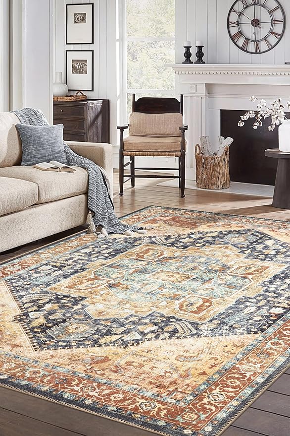 Keen Home Design 5x7 Rug - Machine Washable Area Rug with Non-Slip Backing, Ideal for Living Room, Dining Room, Bedroom - Vintage, Easy Clean, Durable, Low Pile Rug - (5' x 7')