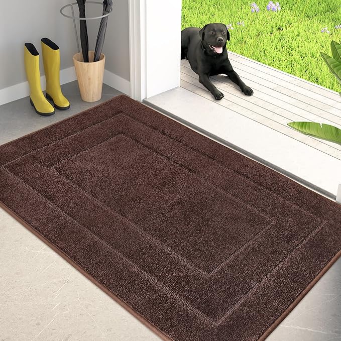 PURRUGS Dirt Trapping Door Mat 34" x 59", Non-Slip/Skid Machine Washable Entryway Area Rug, Dog Doormat, Super Absorbent Welcome Mat for Muddy Wet Shoes and Paws, Brown