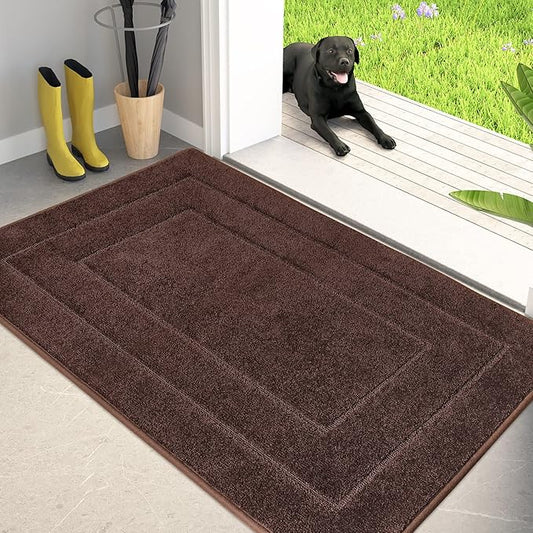 PURRUGS Dirt Trapping Door Mat 34" x 59", Non-Slip/Skid Machine Washable Entryway Area Rug, Dog Doormat, Super Absorbent Welcome Mat for Muddy Wet Shoes and Paws, Brown