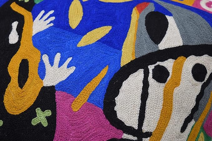 Matisse Decorative Pillow Cover - Music Modern Chair Cushion| Modern Farmhouse Pillows | Flower Outdoor Pillow | Mid Century Chair Cushions |Hand Embroidered Wool Size 18x18