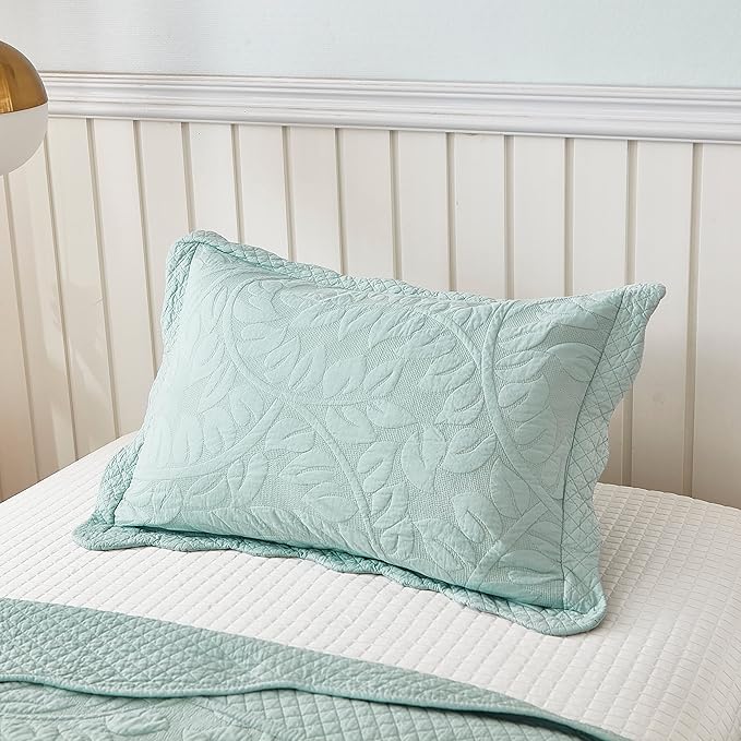 MarCielo 3-Piece 100% Cotton Oversized Bedspread Lightweight Quilt Coverlet Embroidery Farmhouse Bedding Set T0 (Aruba Blue, Twin (68"x86"))