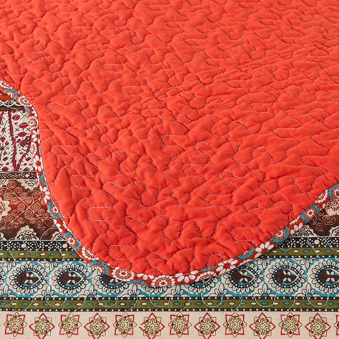 NEWLAKE Cotton Bedspread Quilt Sets - Reversible Patchwork Coverlet Set, Red Striped Jacquard Pattern, California King Size