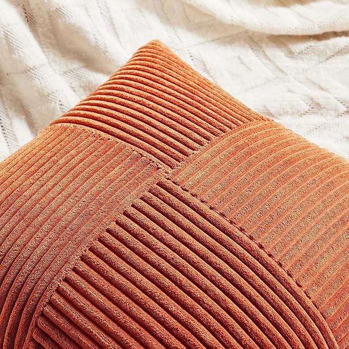 Fancy Homi Set of 2 Burnt Orange Long Lumbar Decorative Throw Pillow Covers 16x24 Inch for Living Room Couch Bed, Boho Farmhouse Fall Home Decor, Soft Corduroy Corss Textured Cushion Case 40x60 cm